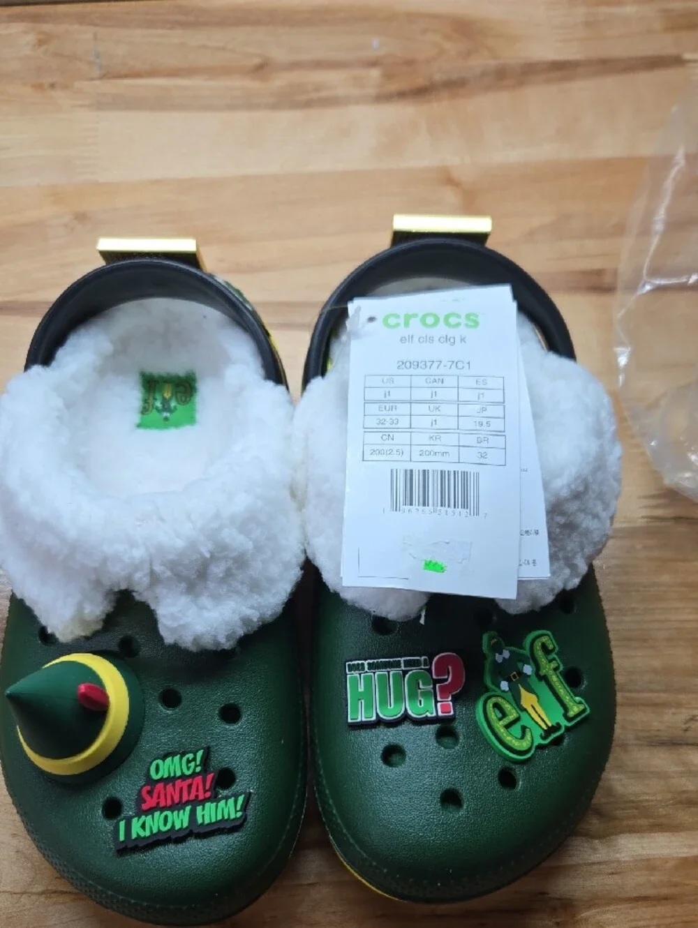 CROCS Kids ELF Faux-Shearling Lined Clogs with Holiday Charms